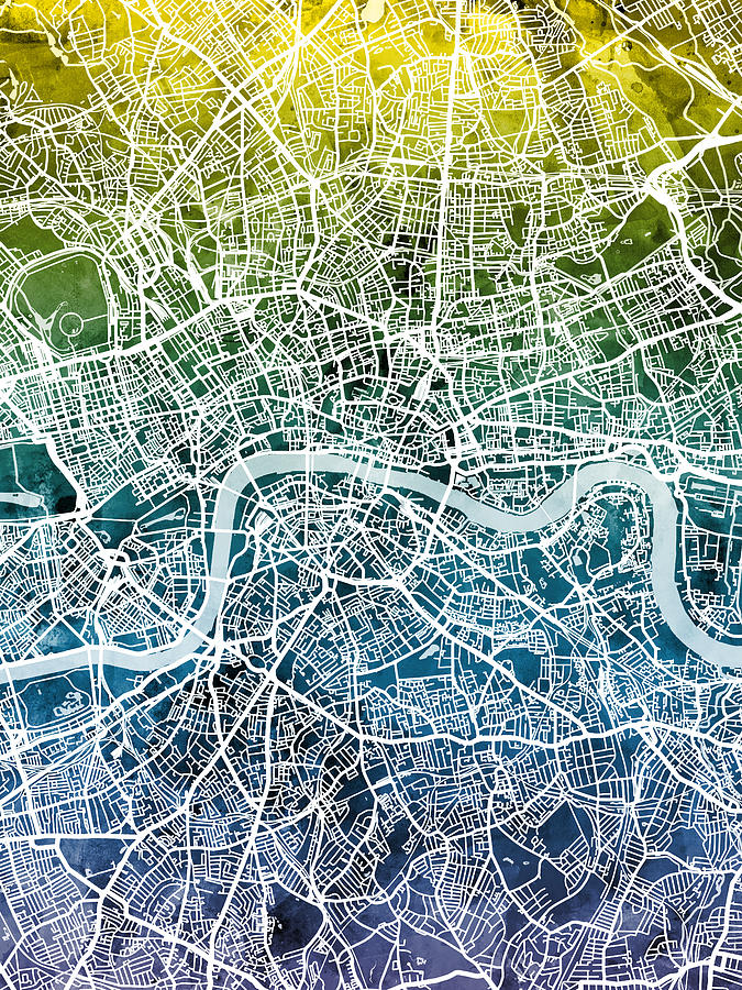 London England Street Map #21 Digital Art by Michael Tompsett