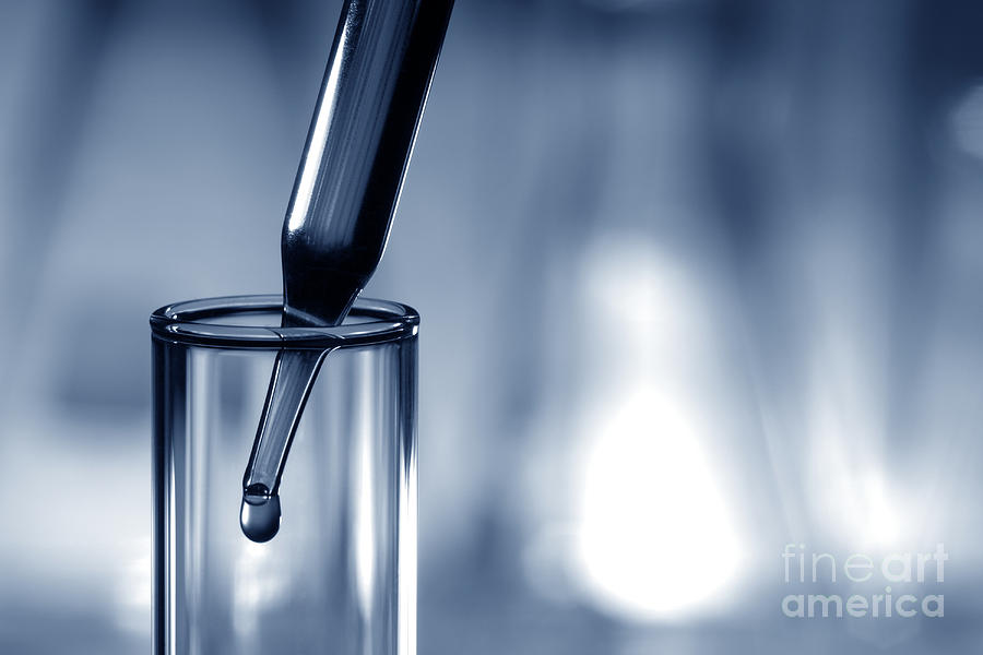 Blue Photograph - Test Tube in Science Research Lab #22 by Olivier Le Queinec