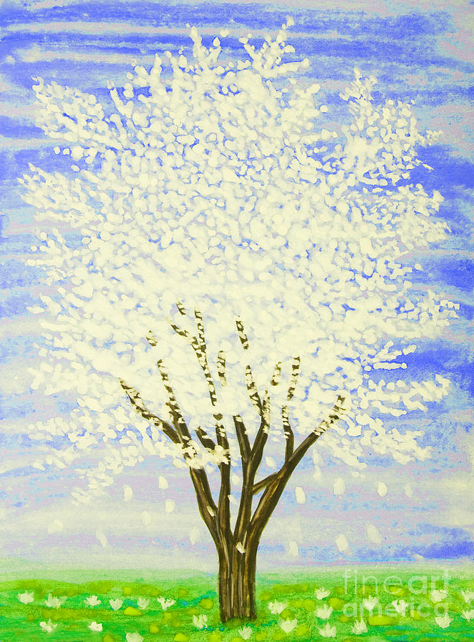 White tree in blossom, painting #22 Painting by Irina Afonskaya