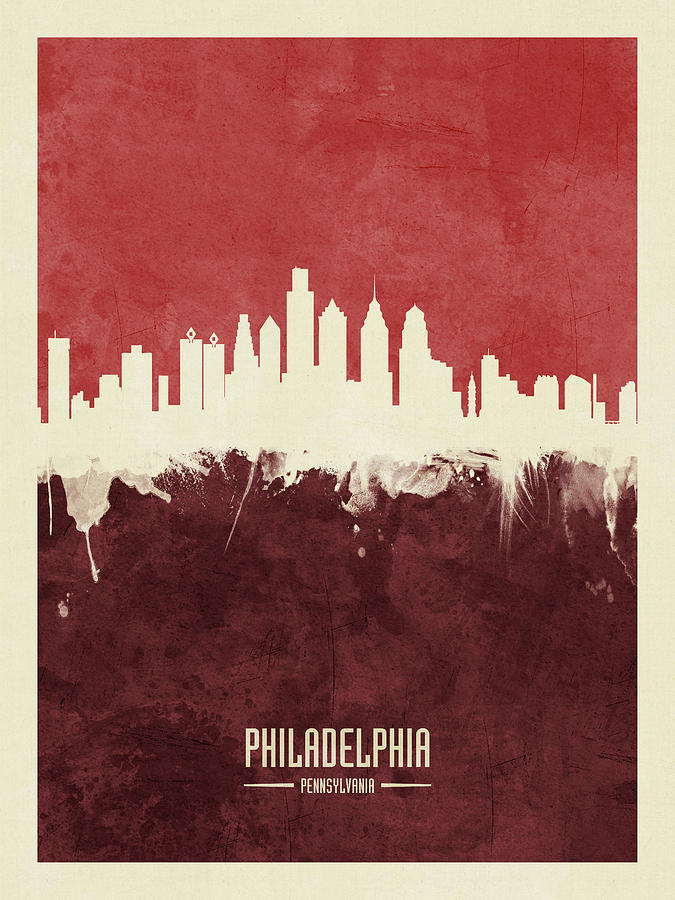 Philadelphia Digital Art - Philadelphia Pennsylvania Skyline #23 by Michael Tompsett