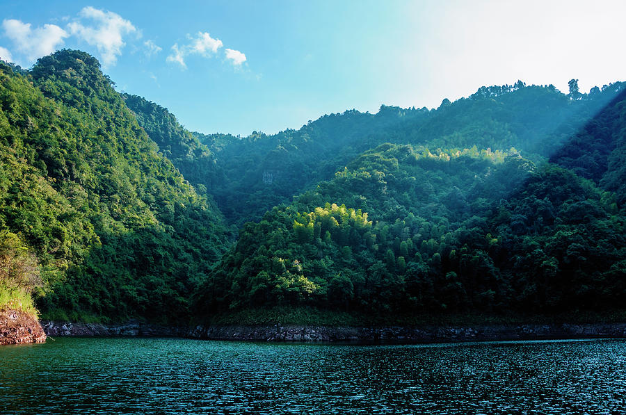 The mountains and reservoir scenery with blue sky #23 Photograph by Carl Ning