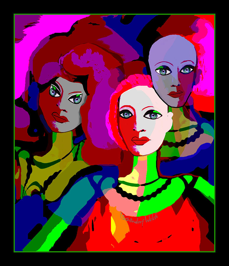 2309 - Faces   bright colour  2017 Digital Art by Irmgard Schoendorf Welch