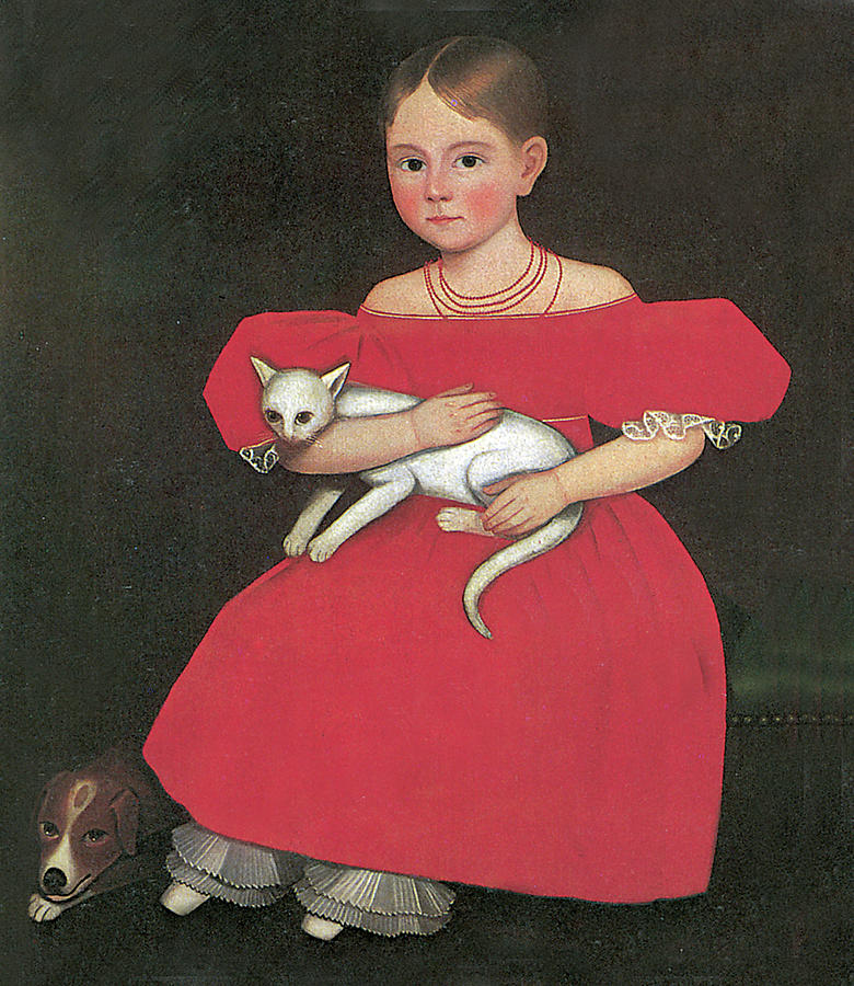 Girl in Red with Her Cat and Dog Photograph by Ammi Phillip