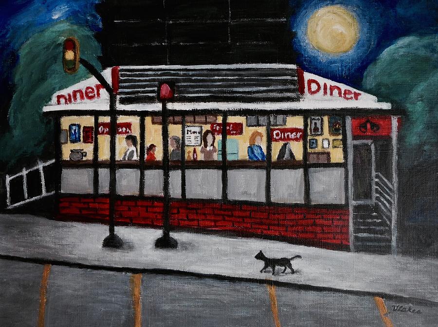 24 Hour Diner Painting by Victoria Lakes