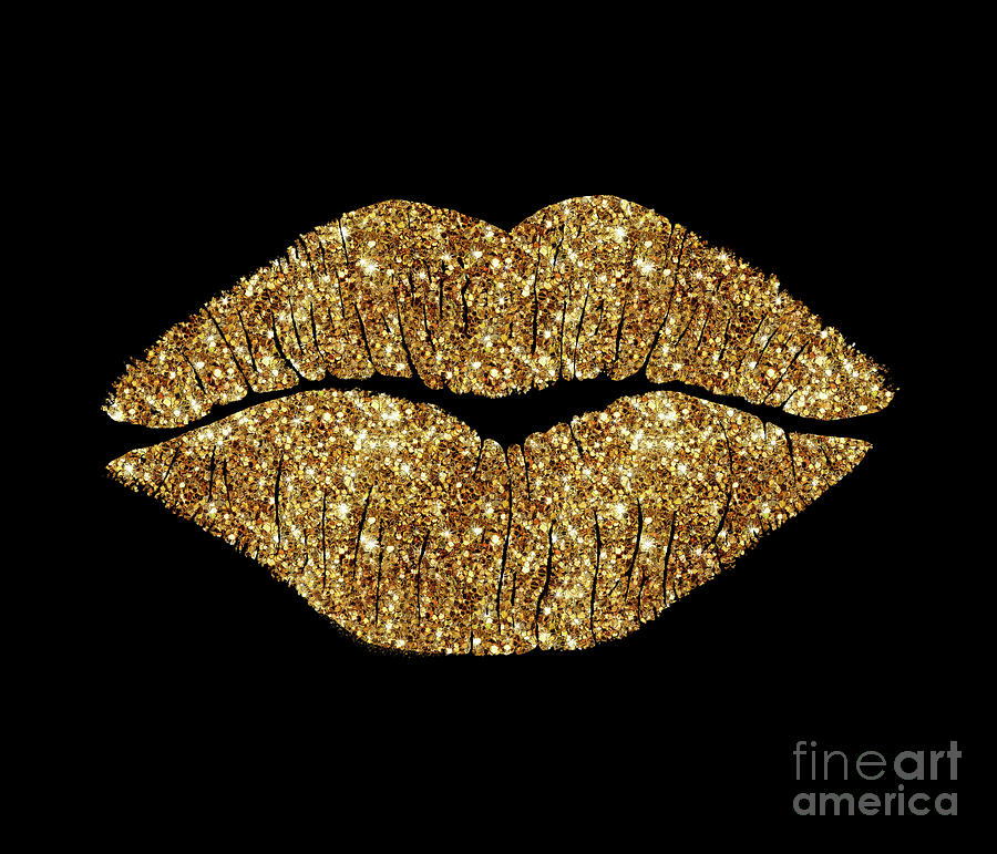 24 Karat Kiss, gold lips Painting by Tina Lavoie