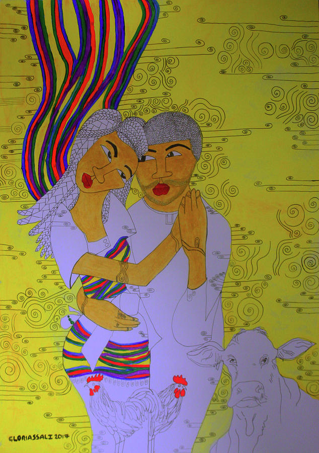 Kintu and Nambi a Ugandan Folktale #24 Painting by Gloria Ssali