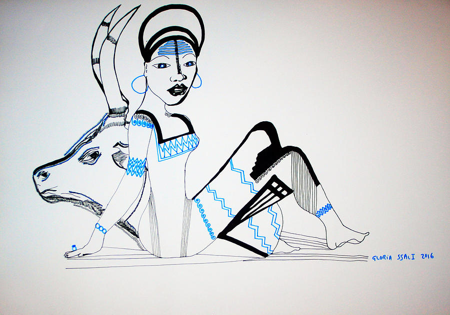 Nuer Bride - South Sudan #24 Drawing by Gloria Ssali