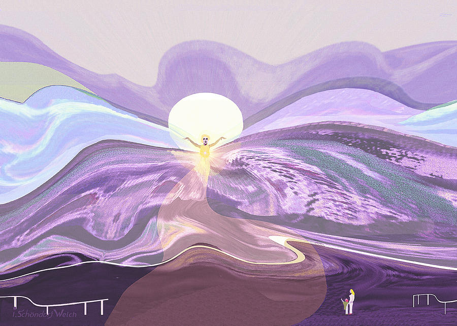 2400 - Mountain morning with angel 2017 Digital Art by Irmgard Schoendorf Welch