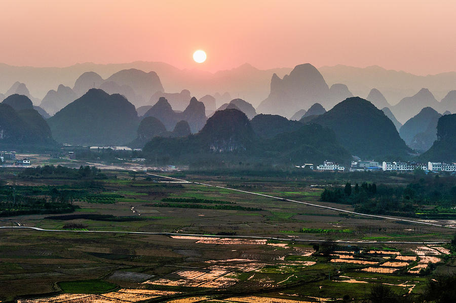 Karst mountains scenery in sunset #25 Photograph by Carl Ning