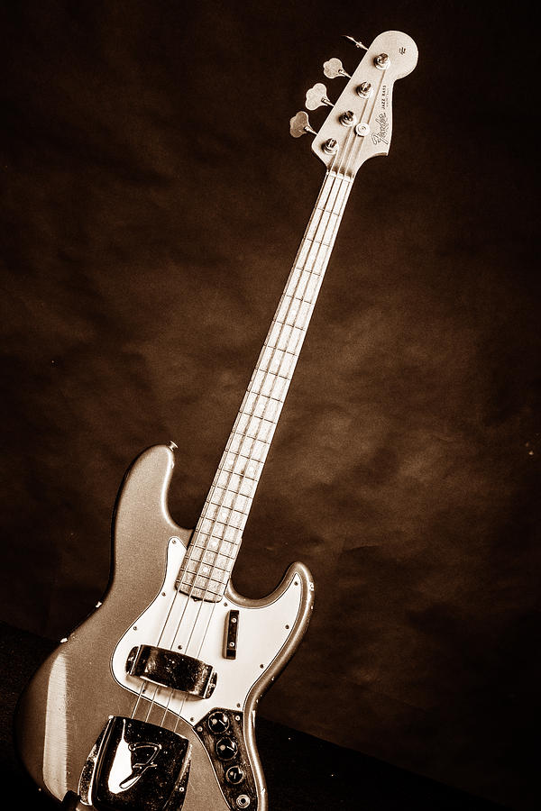 250.1834 Fender 1965 Jazz Bass Black and White #2501834 Photograph by M K Miller