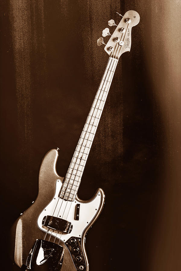 252.1834 Fender 1965 Jazz Bass Black and White #2521834 Photograph by M K Miller