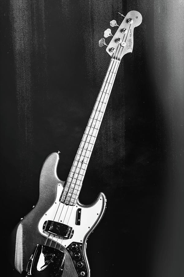 253.1834 Fender 1965 Jazz Bass Black and White #2531834 Photograph by M K Miller