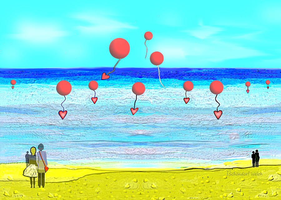 2541  Ocean and balloons 2017 V  Digital Art by Irmgard Schoendorf Welch