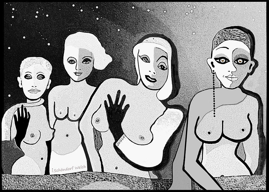 2554 Four hot ladies A Digital Art by Irmgard Schoendorf Welch