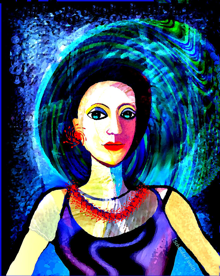 2577   Beautiful Lady with red earrings and necklace 2017  Digital Art by Irmgard Schoendorf Welch
