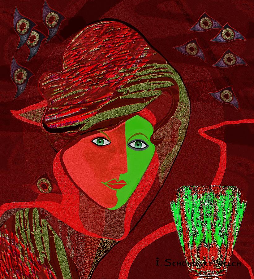 258 - Woman with peppermint drink Painting by Irmgard Schoendorf Welch