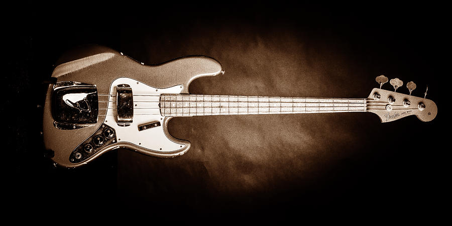 258.1834 Fender 1965 Jazz Bass Black and White #2581834 Photograph by M K Miller