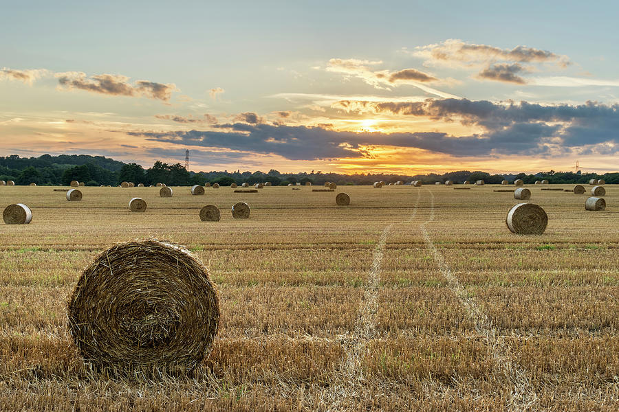 Beautiful Countryside Landscape Image Of Hay Bales In Summer Fie Photograph