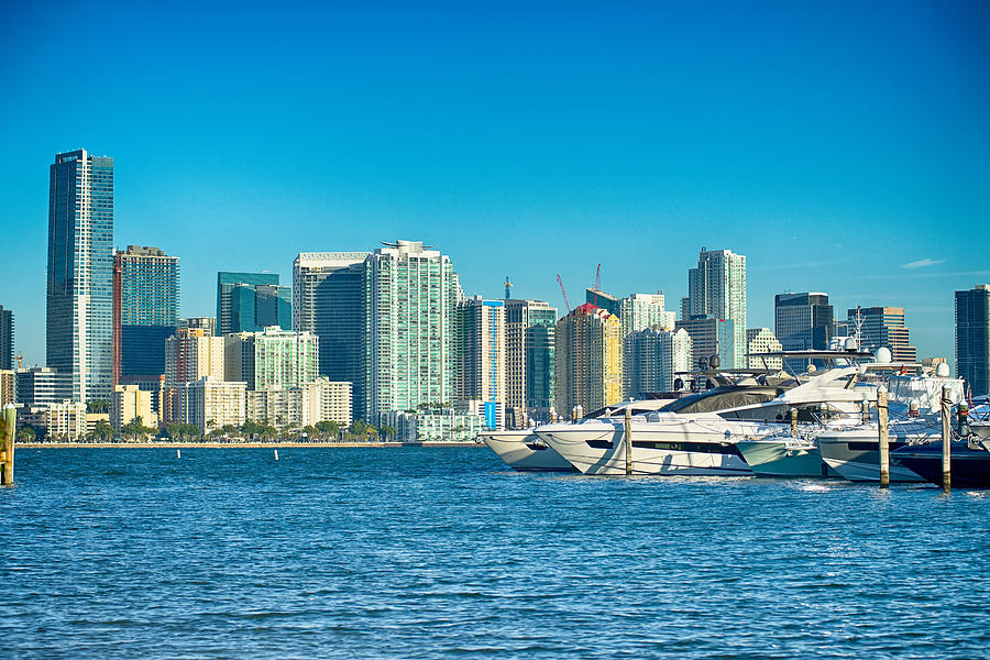 Miami Florida City Skyline Morning With Blue Sky Photograph