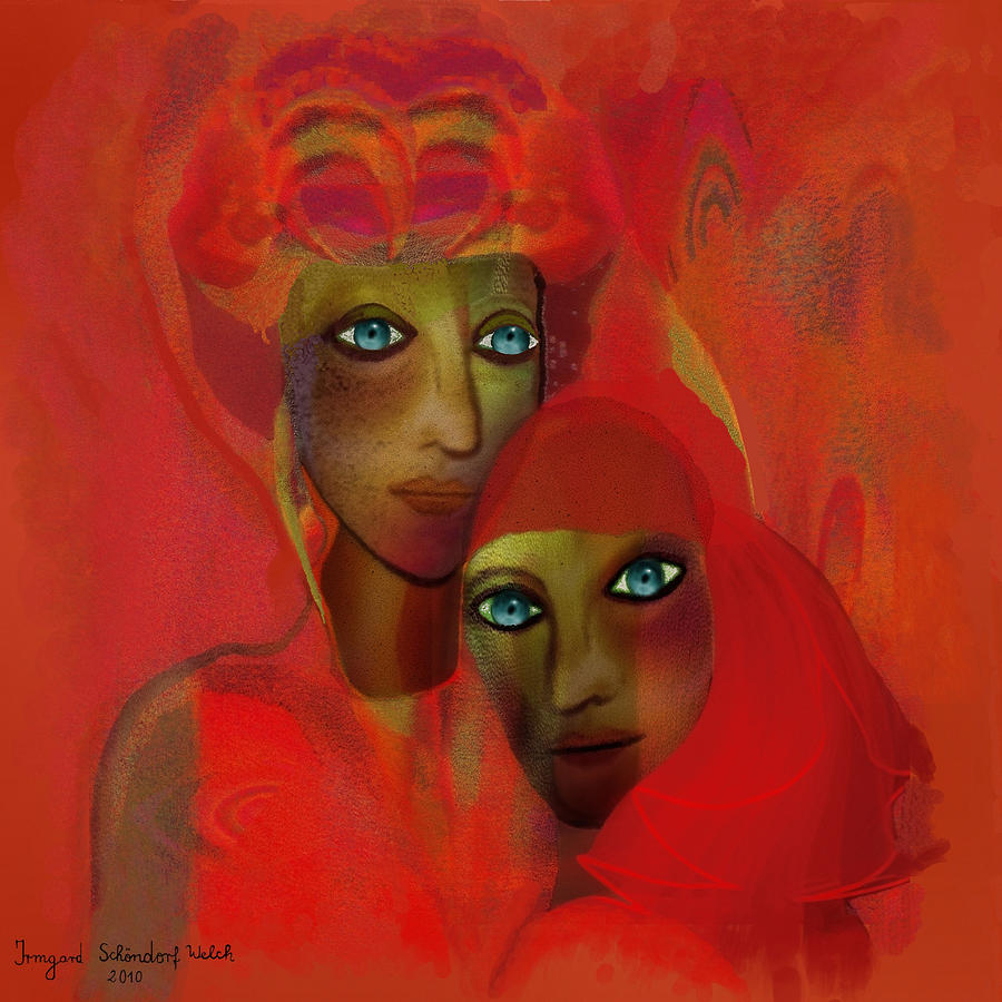   260 - Women in red  cothing A... #260 Painting by Irmgard Schoendorf Welch