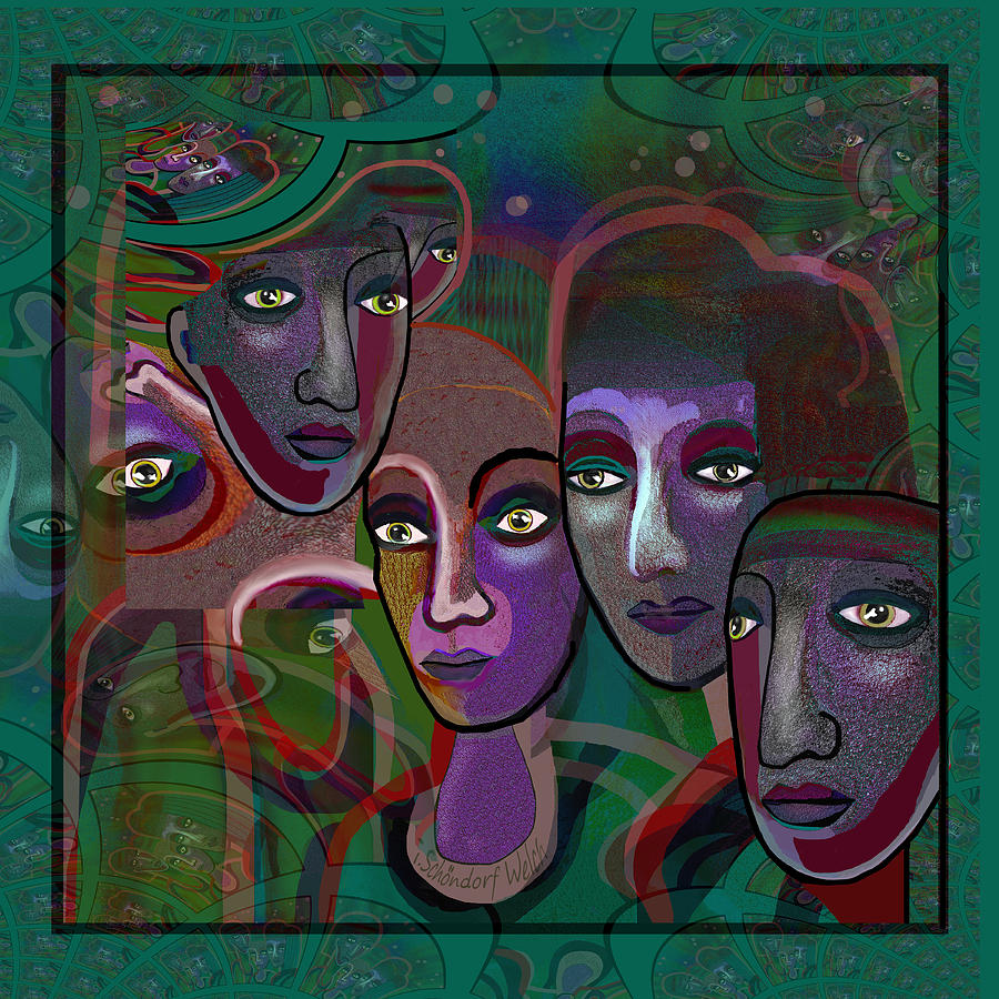 2639 Faces 2018 A Digital Art by Irmgard Schoendorf Welch