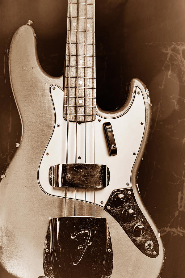 264.1834 Fender 1965 Jazz Bass Black and White #2641834 Photograph by M K Miller