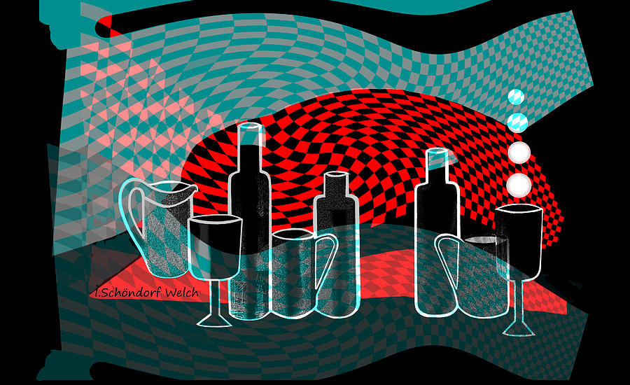 2692 Bottles glasses and cups  2018 V Digital Art by Irmgard Schoendorf Welch