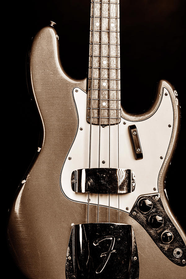 276.1834 Fender 1965 Jazz Bass Black and White #2761834 Photograph by M K Miller