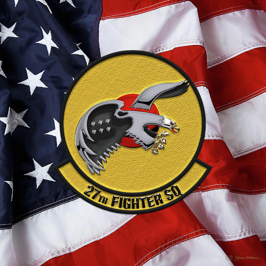 27th Fighter Squadron - 27 FS Patch over American Flag Digital Art by Serge Averbukh