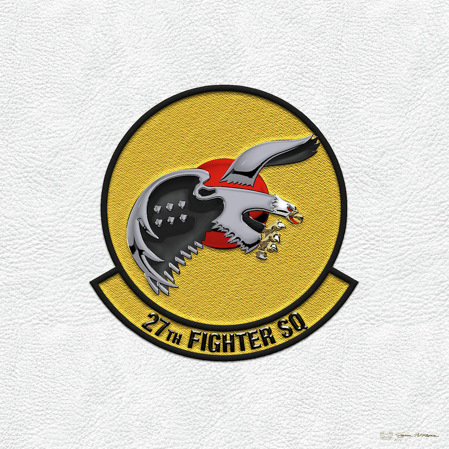 27th Fighter Squadron - 27 FS Patch over White Leather Digital Art by Serge Averbukh