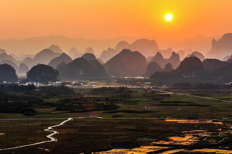 Karst mountains scenery in sunset #28 Photograph by Carl Ning