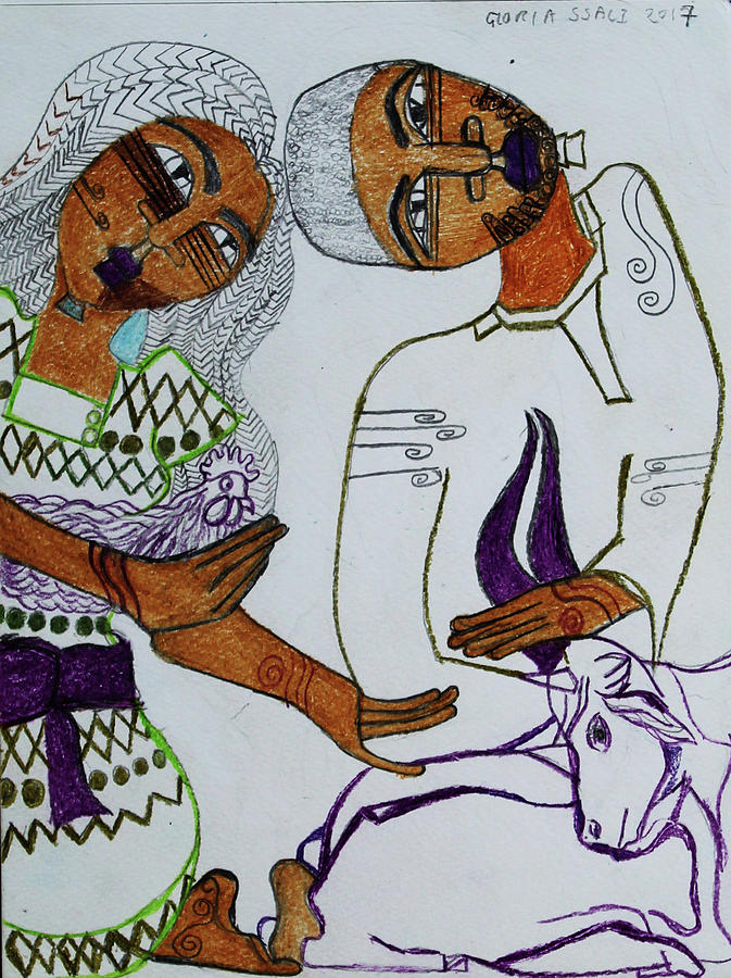 Kintu and Nambi a Ugandan Folktale #28 Painting by Gloria Ssali
