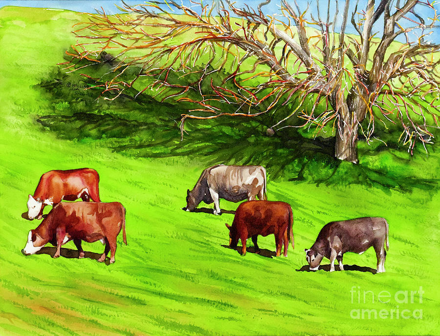 #282 Cows and Oak Tree #282 Painting by William Lum