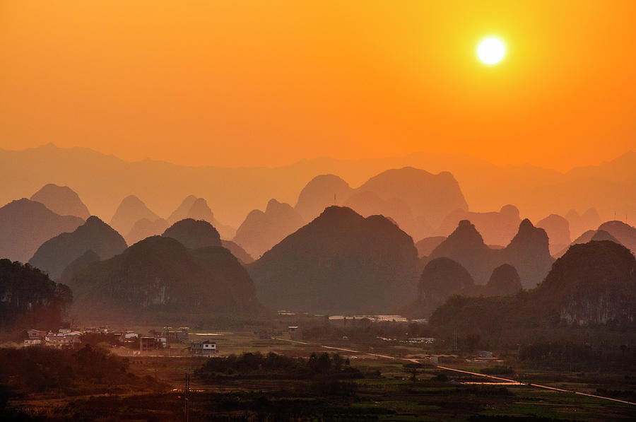 Karst mountains scenery in sunset #29 Photograph by Carl Ning