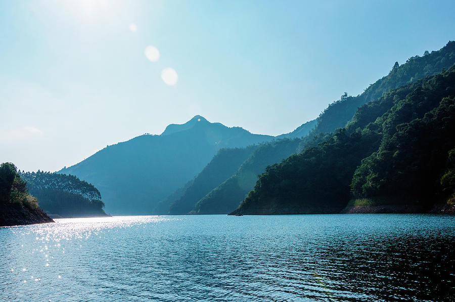 The mountains and reservoir scenery with blue sky #29 Photograph by Carl Ning