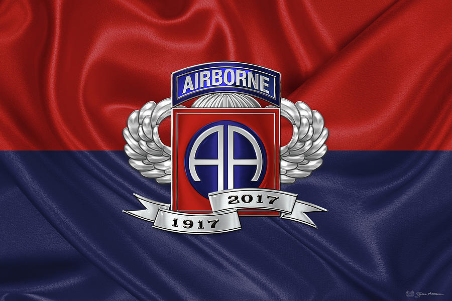 2nd Airborne Division 100th Anniversary Insignia over Division Flag Digital Art by Serge Averbukh