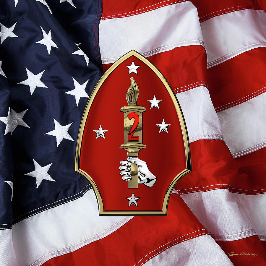 2nd Marine Division -  2nd  M A R D I V  Insignia over American Flag Digital Art by Serge Averbukh