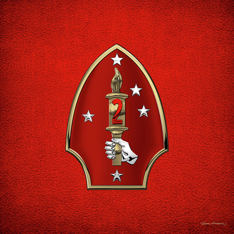 2nd Marine Division -  2nd  M A R D I V  Insignia over Red Leather Digital Art by Serge Averbukh