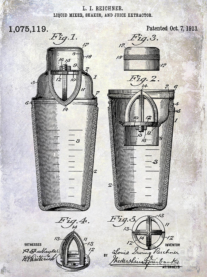 1913 Cocktail Shaker Patent #3 Photograph by Jon Neidert