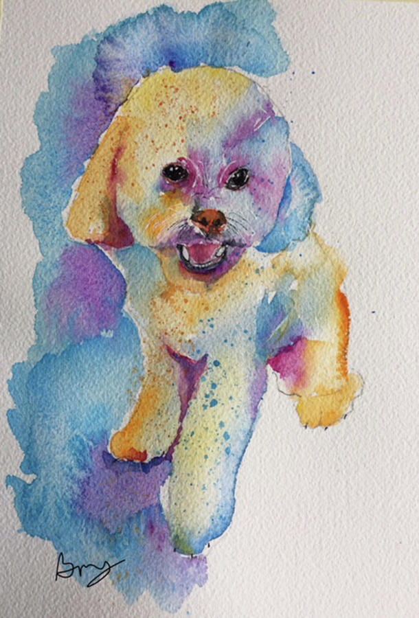 Multicolor Maltipoo Painting by Bonny Butler