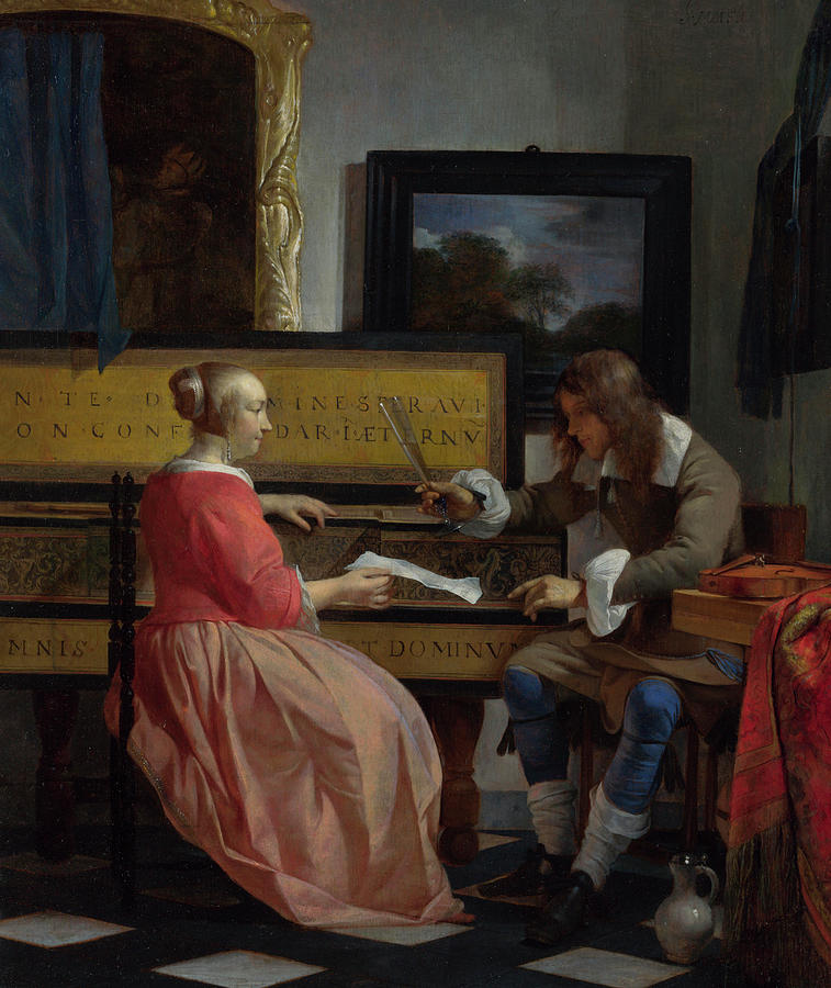 Historical Painting - A Man And A Woman Seated By A Virginal by Gabriel Metsu Historical Painting - A Man And A Woman Seated By A Virginal by Gabriel Metsu