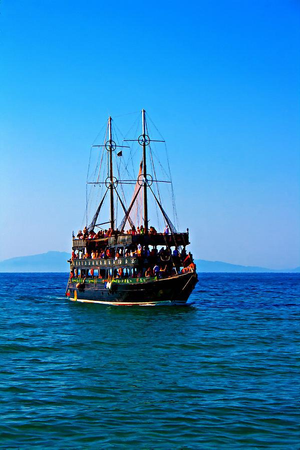 A Turkish Gulet cruise boat on the Aegean Sea Digital painting with ...