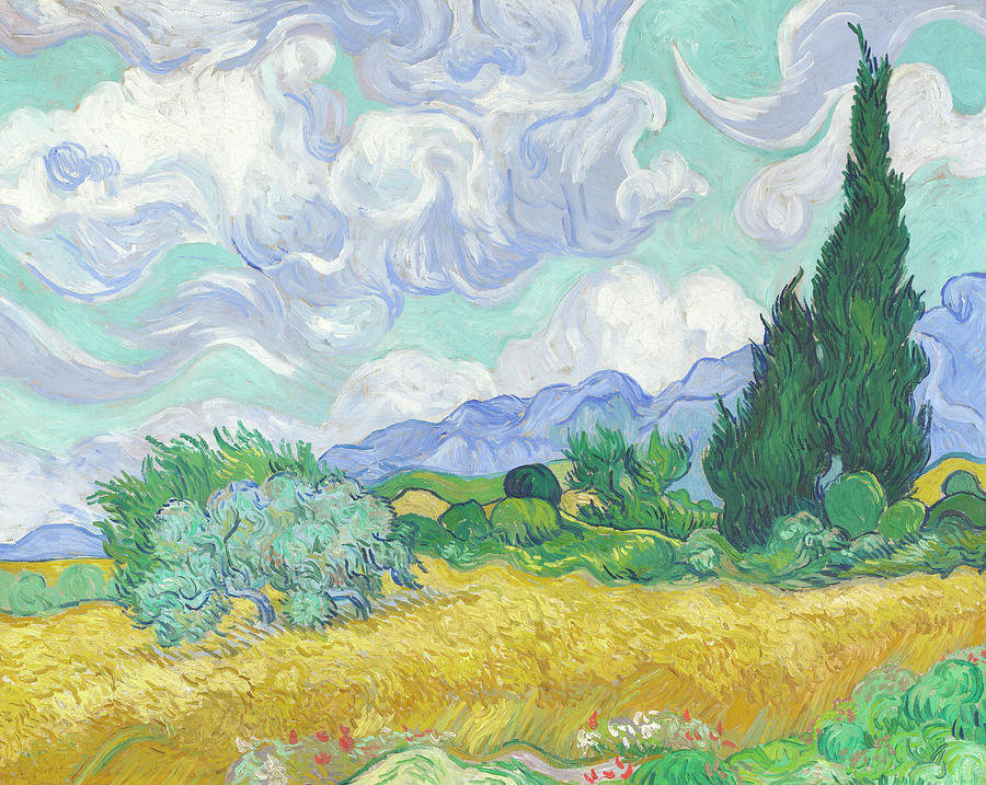 Landscape Painting - A Wheatfield, with Cypresses #3 by Vincent van Gogh