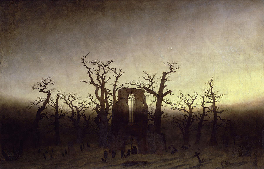 Abbey among Oak Trees Painting by Caspar David Friedrich