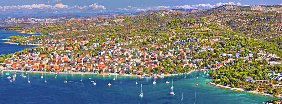 Adriatic tourist destination of Primosten aerial panoramic archi #3 Photograph by Brch Photography