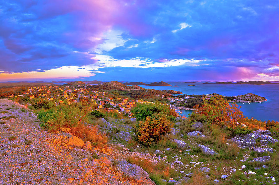 Amazing colorful sunset panorama of Pakostane archipelago #3 Photograph by Brch Photography