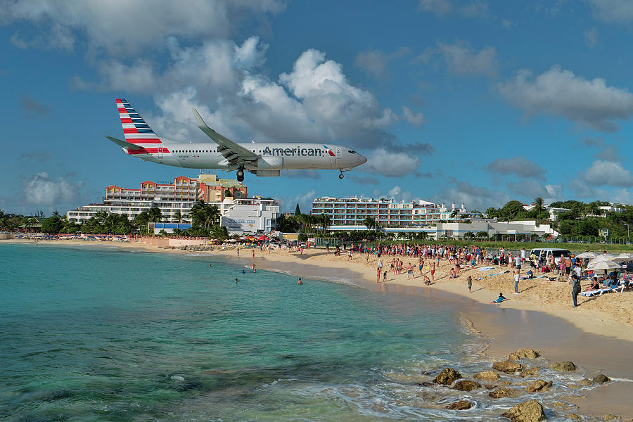 Sunset Photograph - American Airlines at St. Maarten #3 by David Gleeson