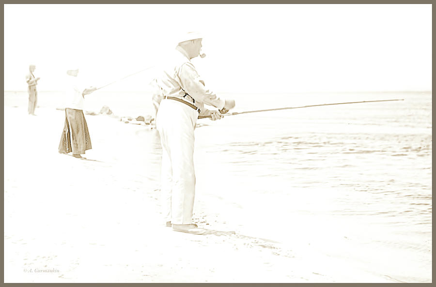 American Genre Scene, Fishing the Ocean Surf, c. 1900, Vintage P #3 Photograph by A Macarthur Gurmankin