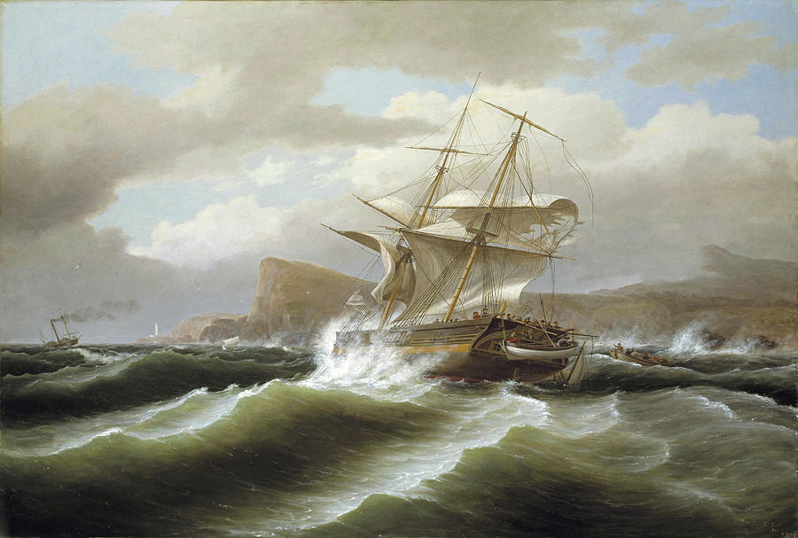An American Ship in Distress #4 Painting by Thomas Birch