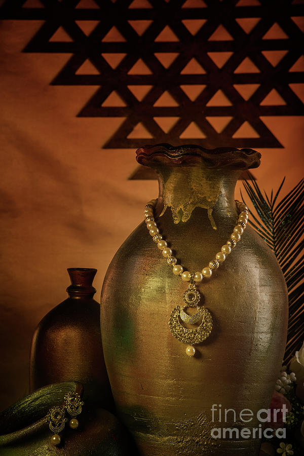 Antique jewelry set mounted on pot #3 Photograph by Kiran Joshi